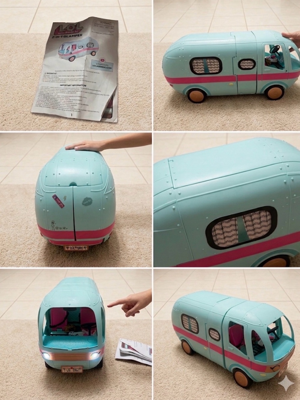 L.O.L. Surprise! 2-in-1 Glamper Fashion Camper Blue Pink Toy Playset With Dolls